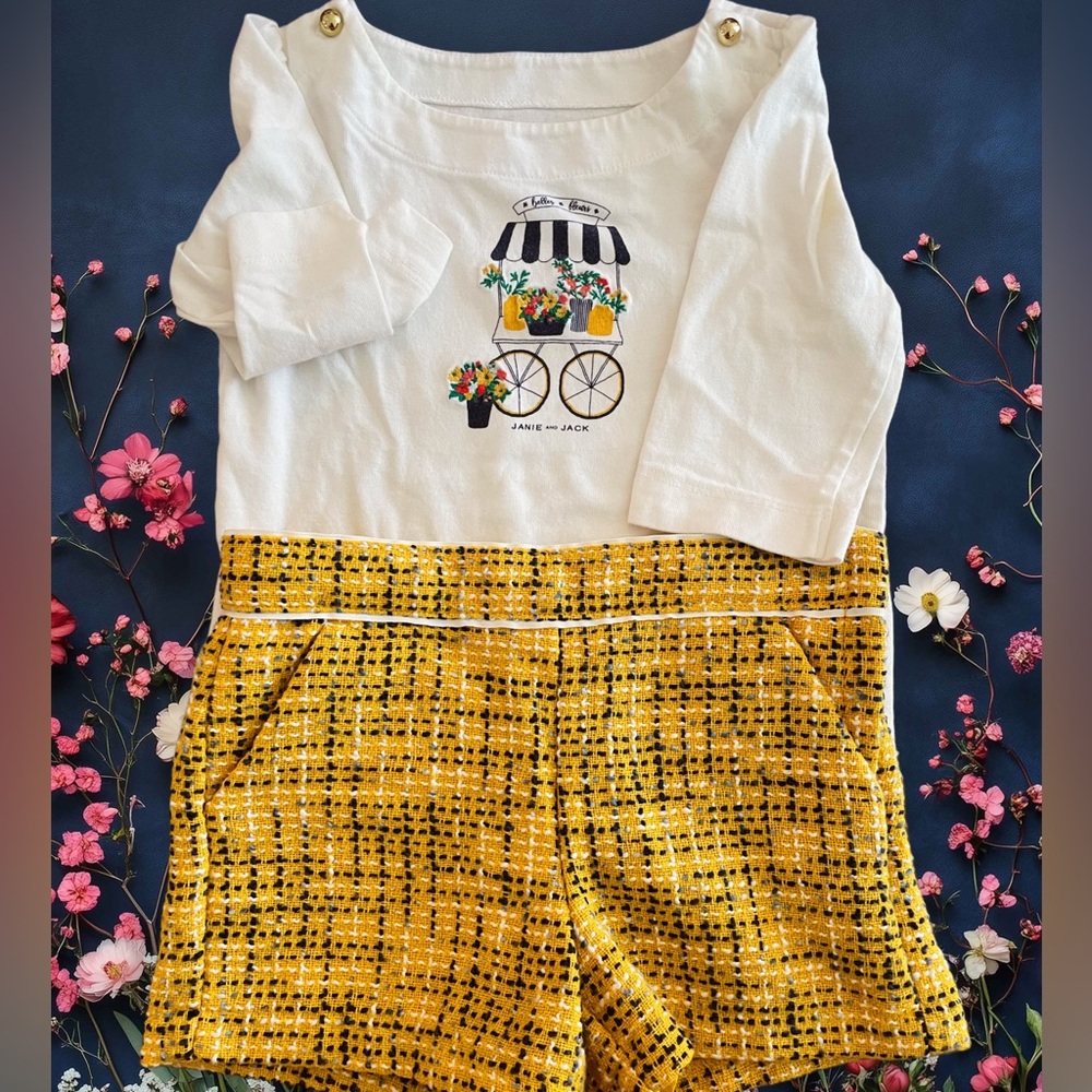Janie and Jack Toddler Girl Yellow Shorts and Shirt Set Size 2T